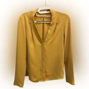 Aritzia Babaton Mustard Long Sleeve Power Blouse